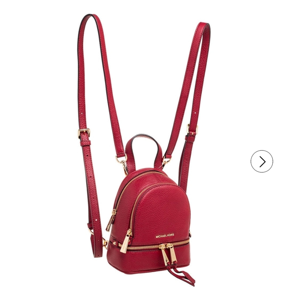 New Michael Kors Rhea Zip Mini Perforated Leather Backpack in Bright Red. - Picture 4 of 16